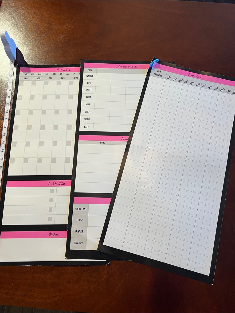 Undated Pink & White Home Office workout Planner Posters — 3-Piece Set